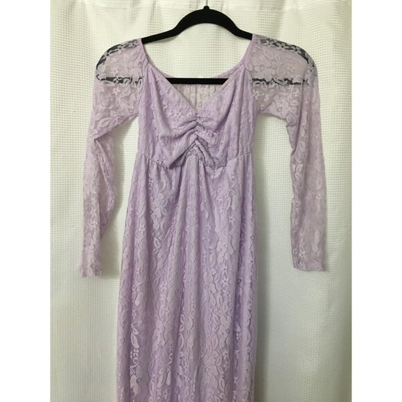 Victorian Stretch Lace Maxi Dress Sz Small Cottage Cove Lavender D2 - Picture 2 of 7
